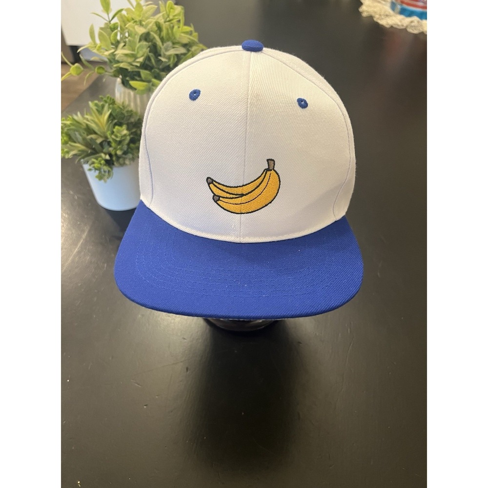 Banana Embroidery White Blue Yellow Baseball SnapBack Hat Novelty